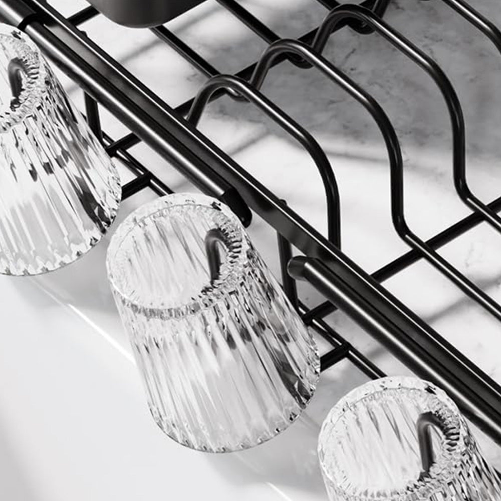 Expandable Stainless Steel Over Sink Dish Drying Rack with Utensil Holder