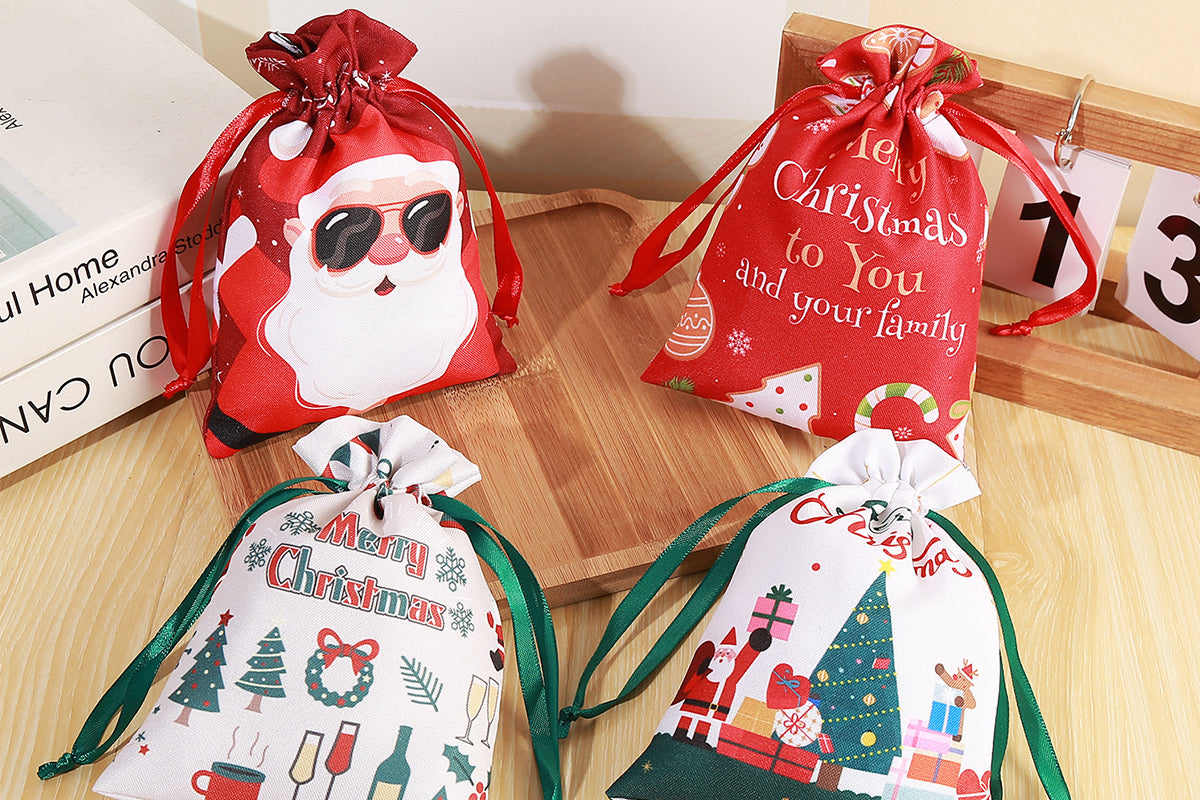 10Pcs 40x30cm Christmas Drawstring Bags Christmas Sack Holiday Wrapping Sacks
