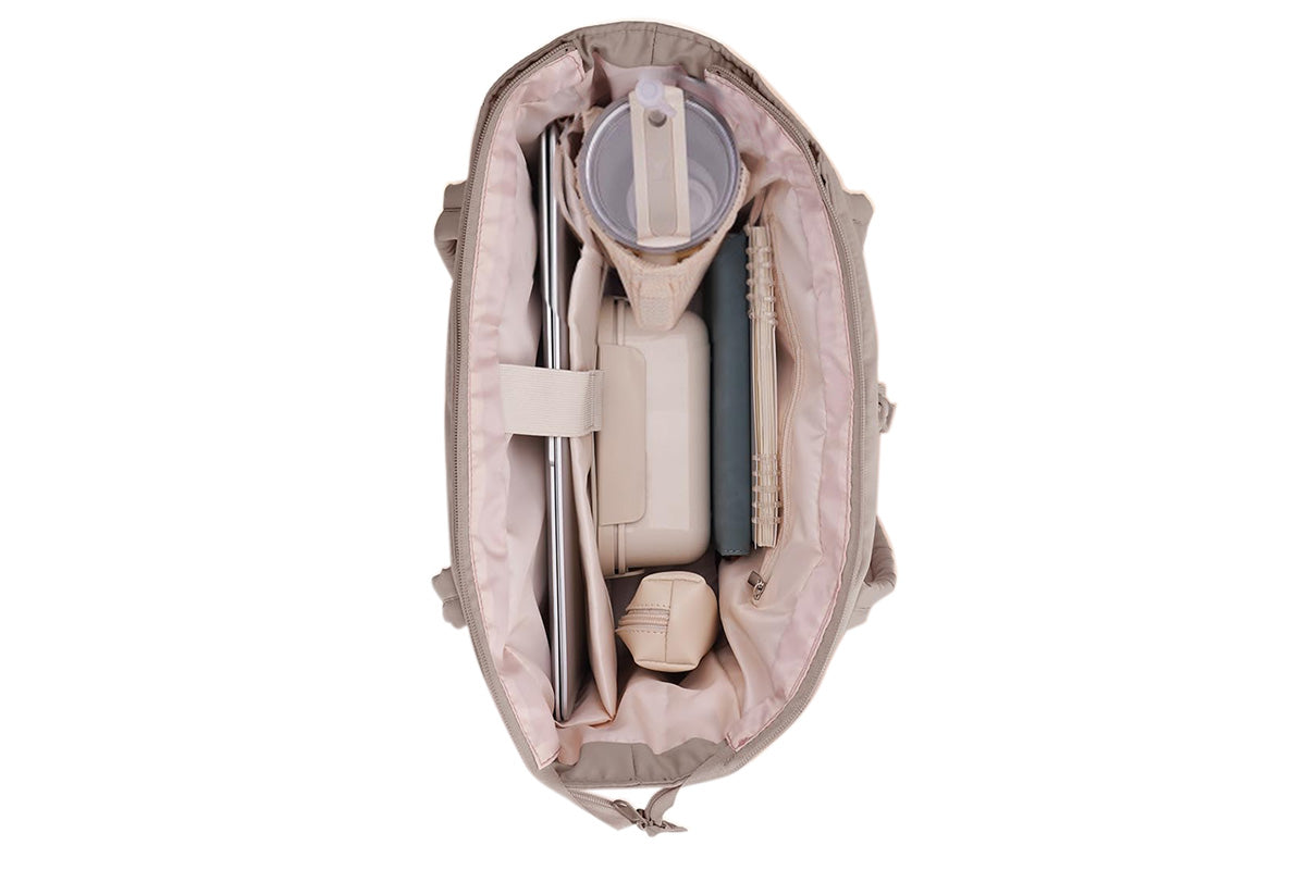 Women Handheld Tote Bag with Cup Holder Compartment and Luggage Sleeve for Travel Work