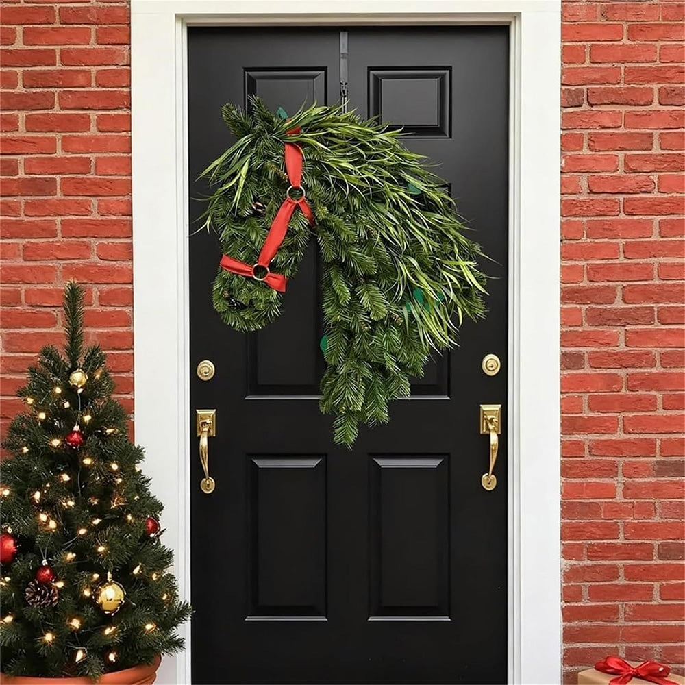 Artificial Horse Head Shaped Christmas Wreath for Door and Wall Decor
