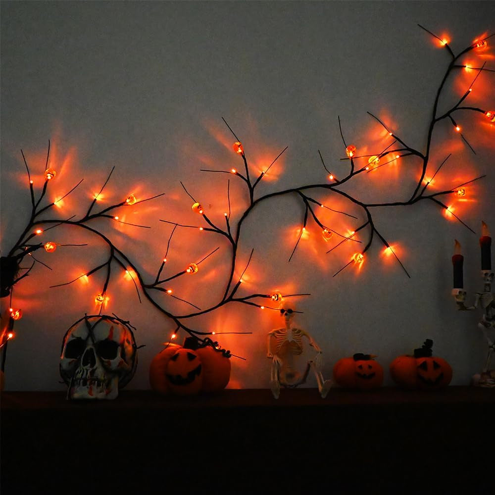 Halloween Willow Vine Twig Decoration Lights-Pumpkin Branch Light