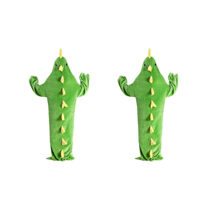 2Pcs Cartoon Dinosaur Adult Wearable Flannel Hoodie Sleep Blanket