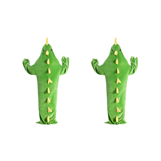 2Pcs Cartoon Dinosaur Adult Wearable Flannel Hoodie Sleep Blanket