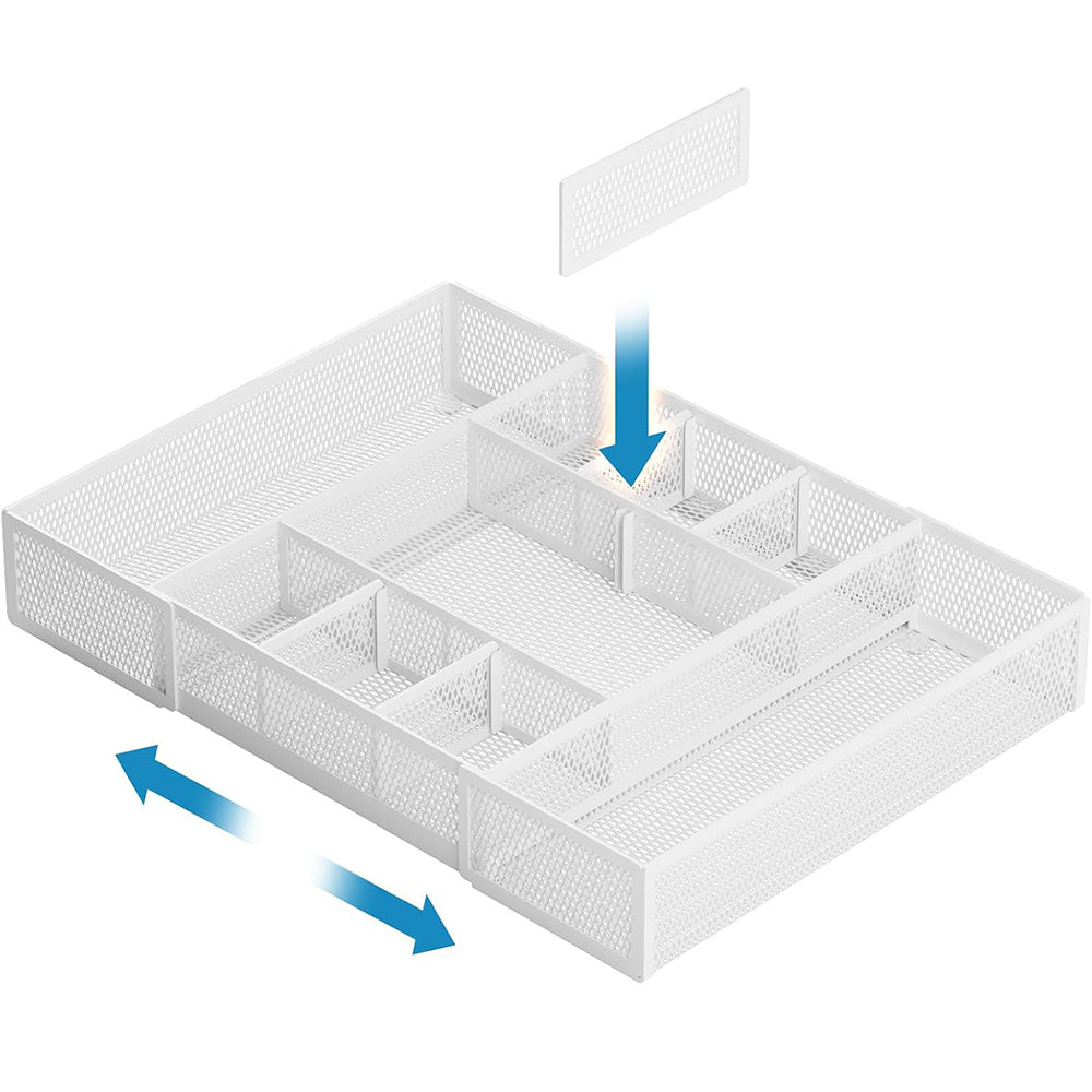 Expandable Desktop Drawer Organizer Basket with Adjustable Dividers for Home Office