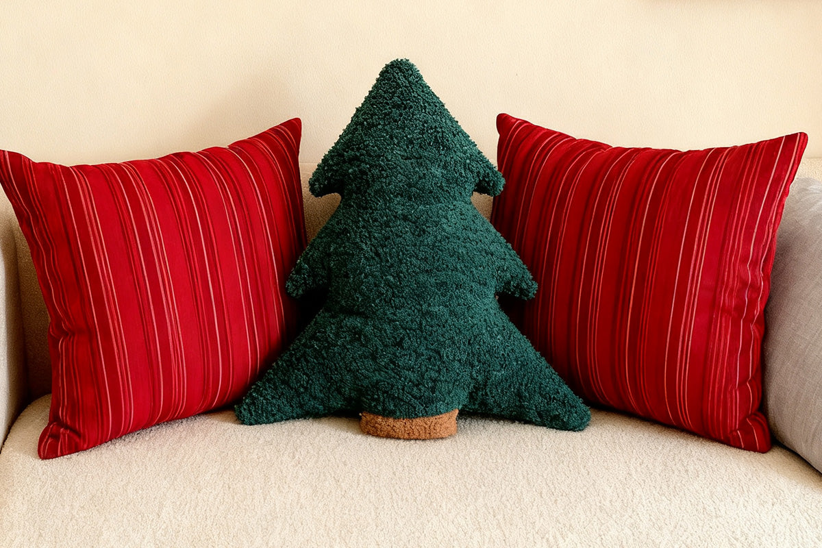 Christmas Tree Shaped Plush Pillow Soft Decorative Cushion for Holiday Home Decoration