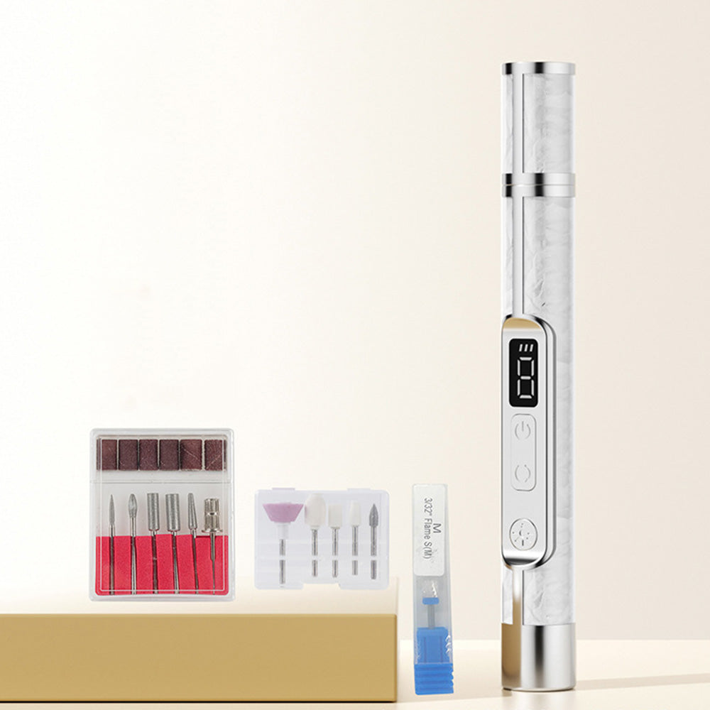 2 in 1 Cordless Electric Nail File Drill with Light Lamp 18 Bits 3 Speeds Mode for Women Men