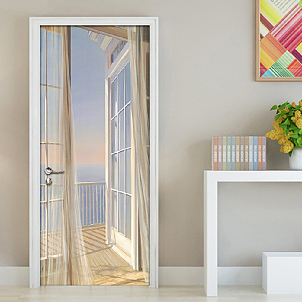 77x220cm 3D Self-adhesive Door Sticker-Balcony Scenery