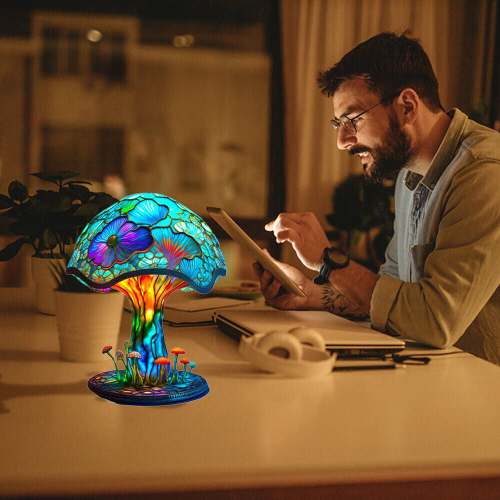 Bohemian Resin Painting Glass Mushroom Table Lamps
