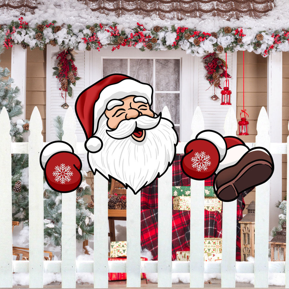 Outdoor Christmas Fence Peeker Decoration Santa Claus Xmas Garden Fence Sign