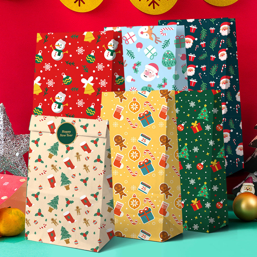 24PCS Christmas Flat Top Paper Gift Bags for Christmas Eve Apples