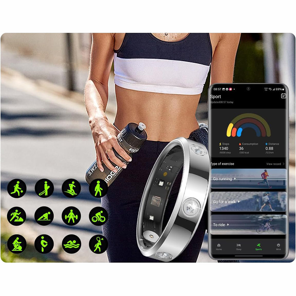 Stainless Steel Smart Ring with Charging Case