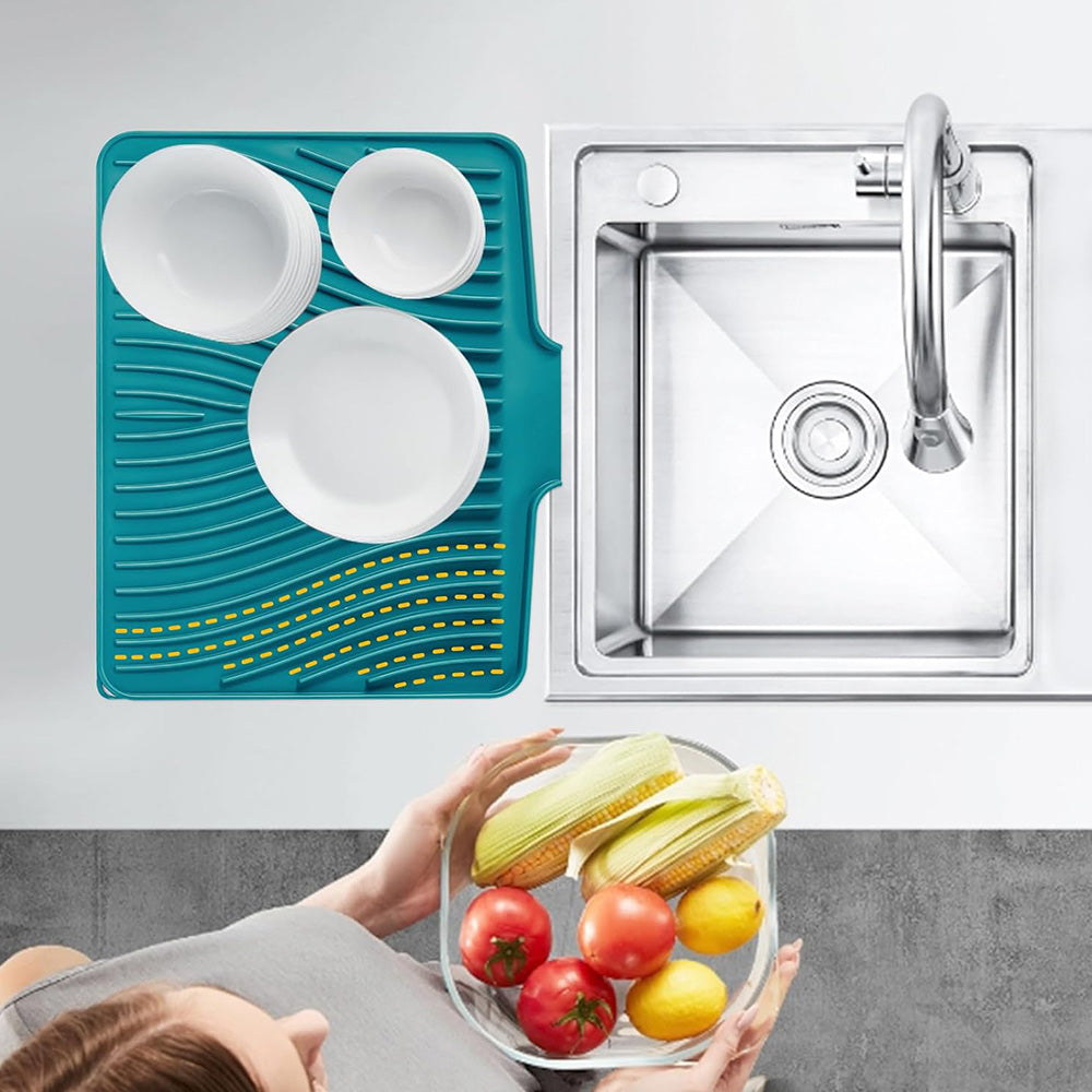 Silicone Dish Drying Mat with Foldable Drain Design