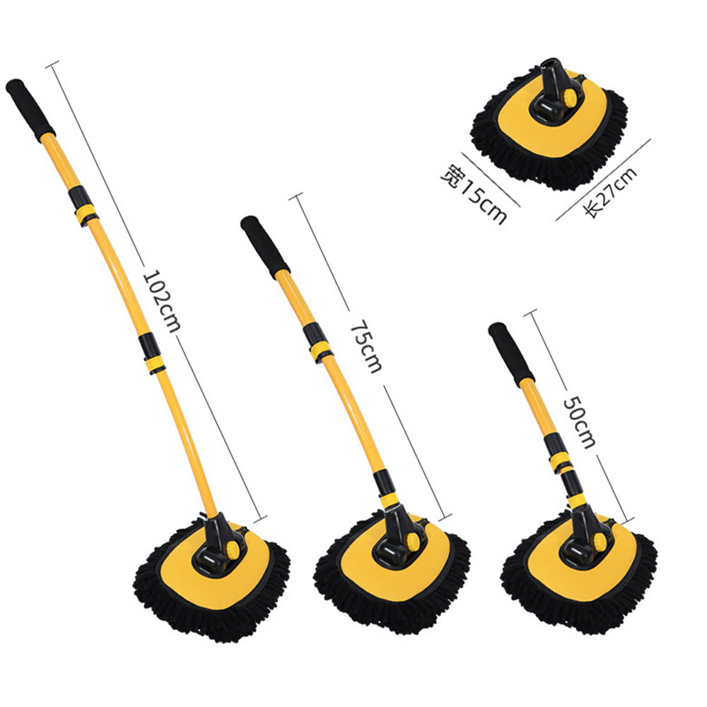 3-Section Telescopic Car Wash Brush 15-Degree Bent Handle with Extra Head