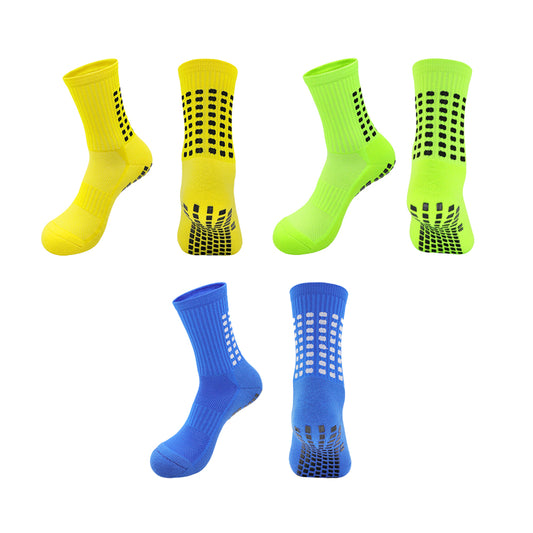 3Pairs Anti-Slip Sports Socks Non Skid Grip Socks-Yellow, Blue, Green