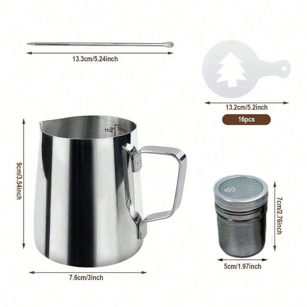 350ml Stainless Steel Milk Frothing Jug Kit with Powder Shaker