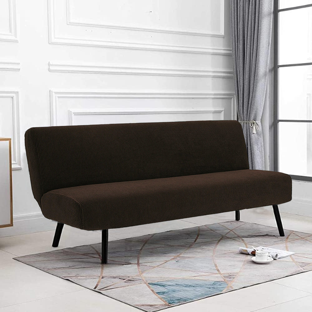 Armless Solid Color Stretch Folding Sofa Bed Cover