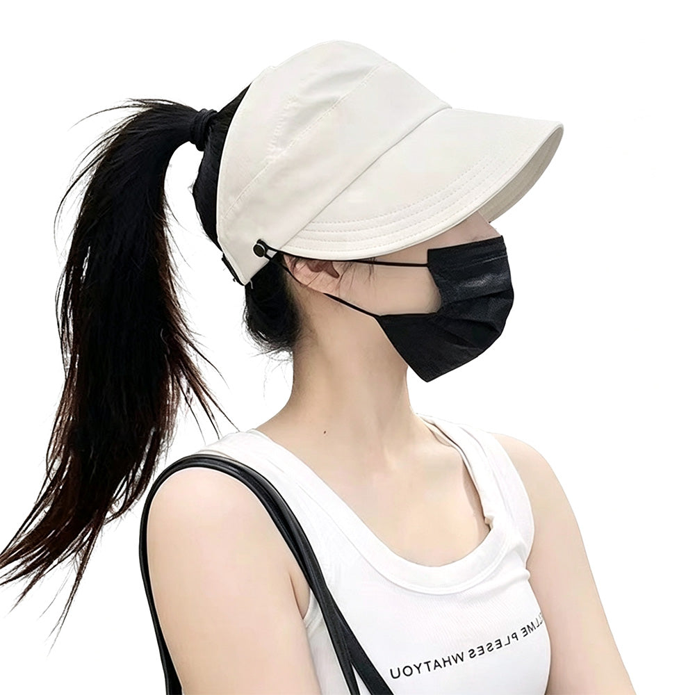 2 PCS Wide Brim Quick Dry Foldable Sun Hat with Ponytail Opening and Hook