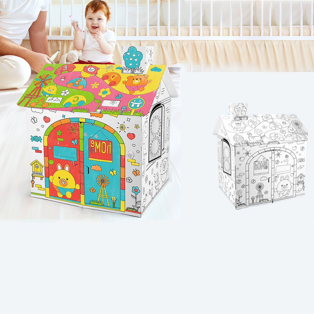 DIY Colorable Cardboard House with 6 Colored Pens-house