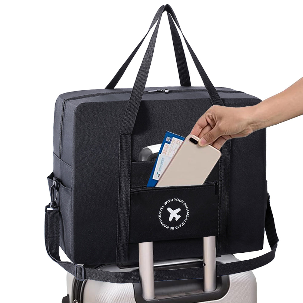 2Pcs Large Capacity Foldable Travel Tote Bag-Black, Grey