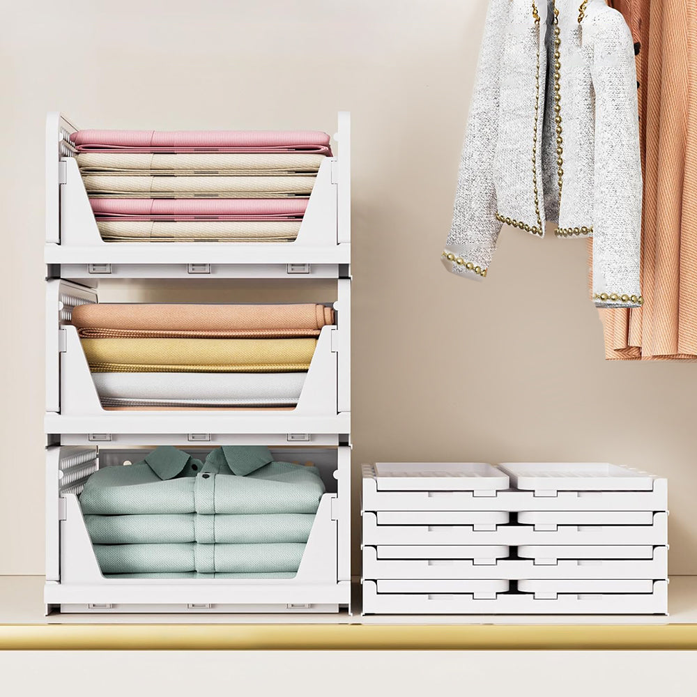 Stackable Plastic Storage Basket Foldable Closet Organizer Clothes Storage Drawer