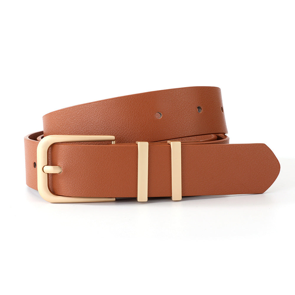 Women PU Leather Waist Belt Gold Pin Buckle Casual Belt for Jeans Dress