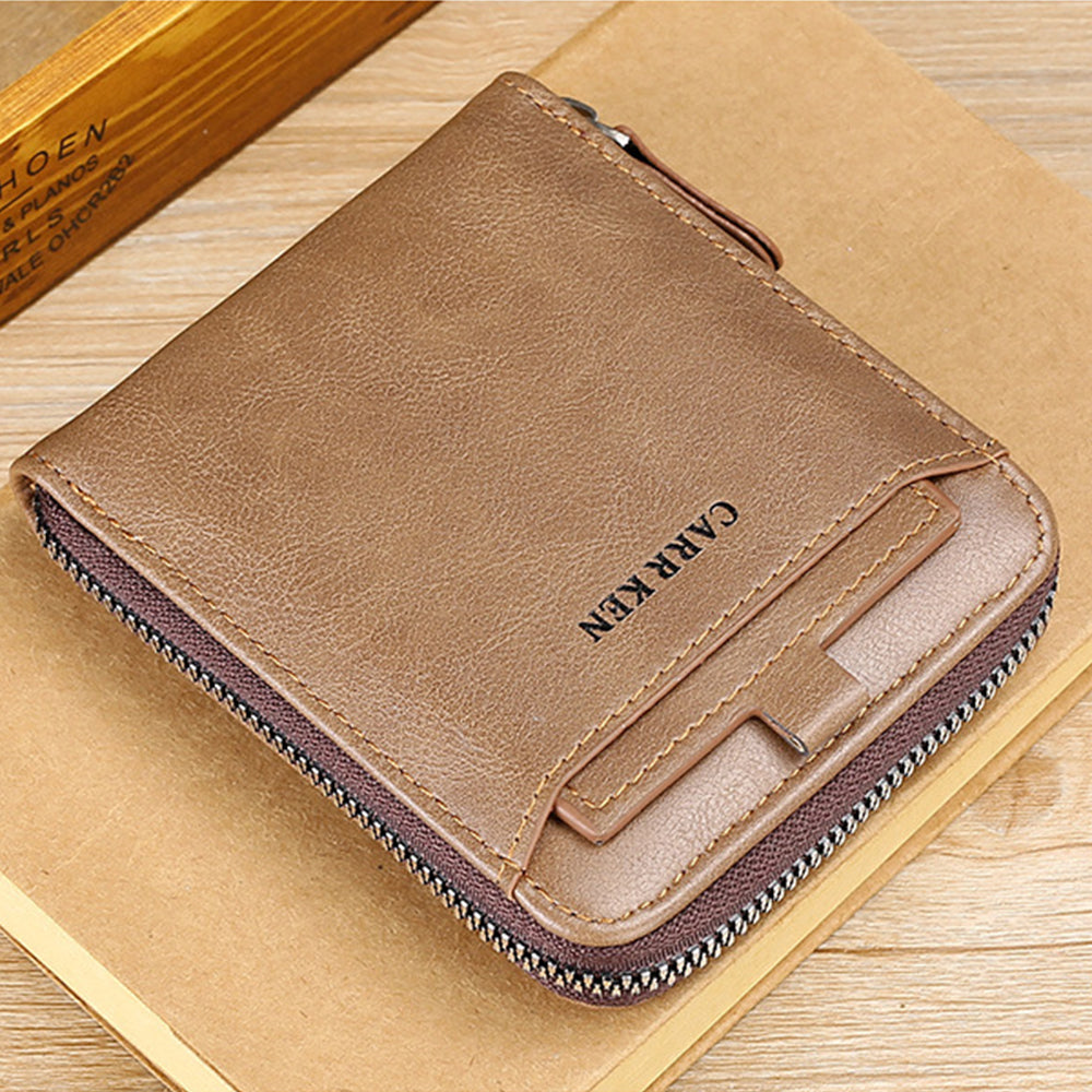 Men RFID Blocking PU Zipper Bifold Wallet Credit Card ID Holder