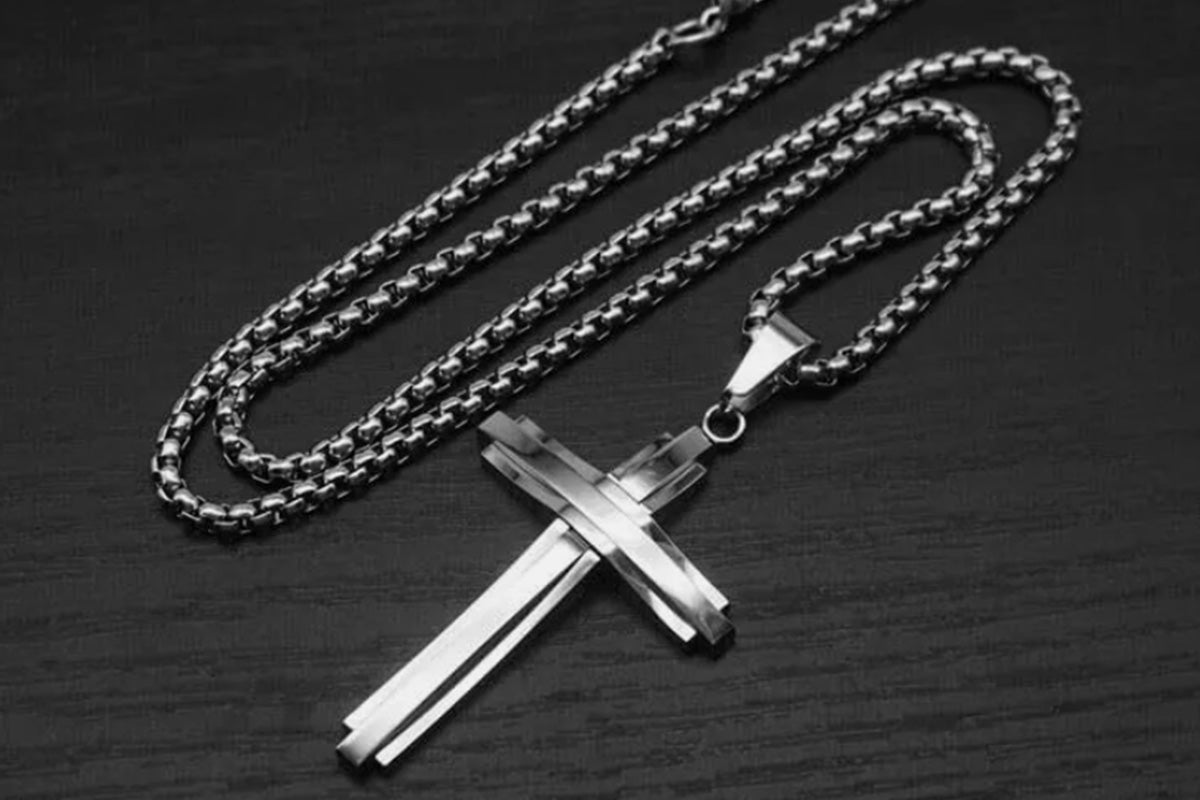 Crucifix Pendant Necklace Titanium Steel Unisex Chain