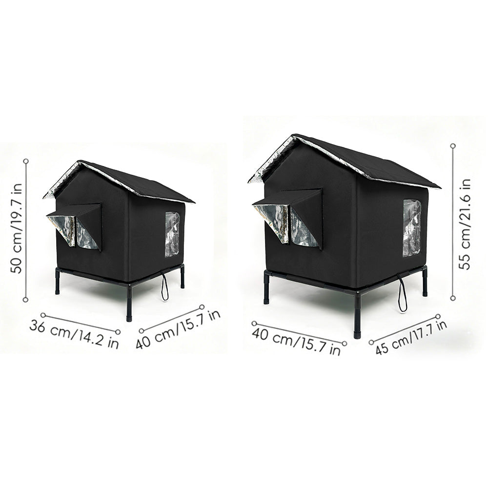 Cat House Indoor Outdoor Insulated Shelter for Small to Medium Cats-Black