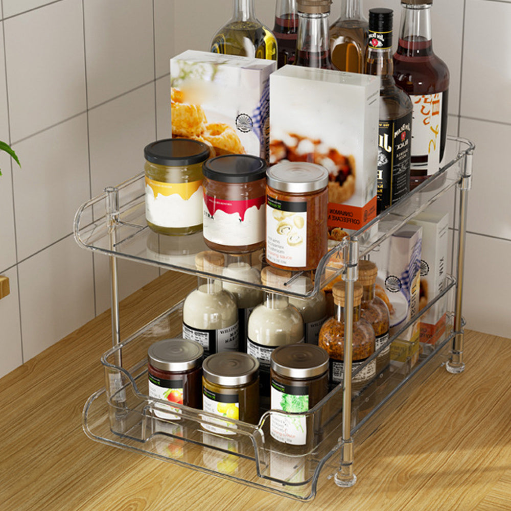 2 Tier Bathroom Storage Organizer with Dividers Makeup Desktop Storage Rack