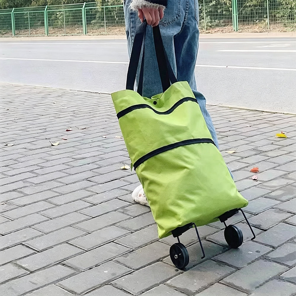 2 in 1 Foldable Shopping Cart Bag with Wheels Portable Trolley Bag