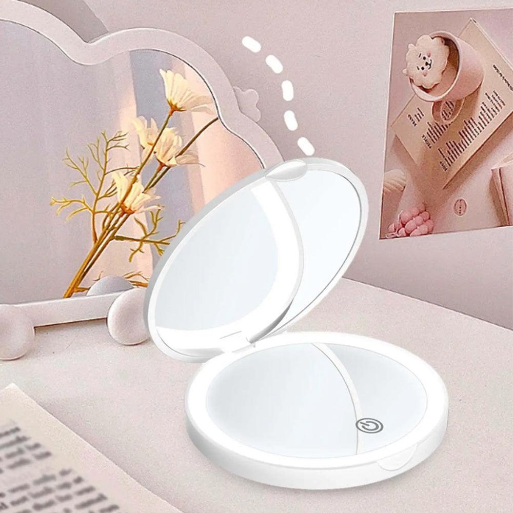Mini Mirror With Lights Magnification LED Compact Mirror Travel Mirror For Pocket