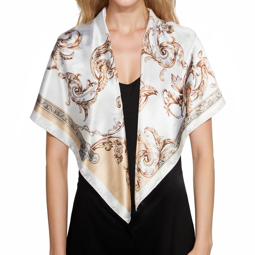 90cm Square Head Scarf Printed Satin Hair Scarf Bandanas for Women