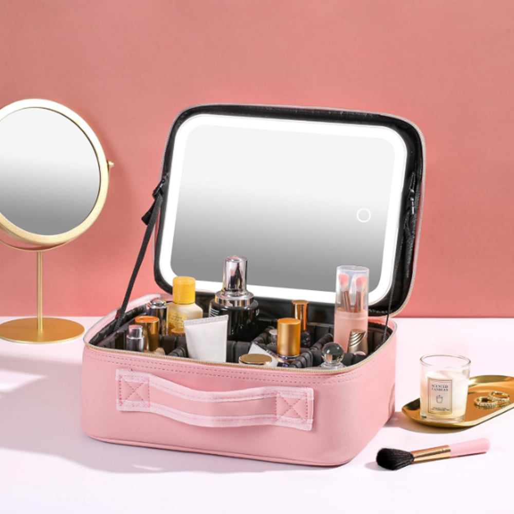 25x10.5x23CM Travel Makeup Storage Bag with Mirror and Light