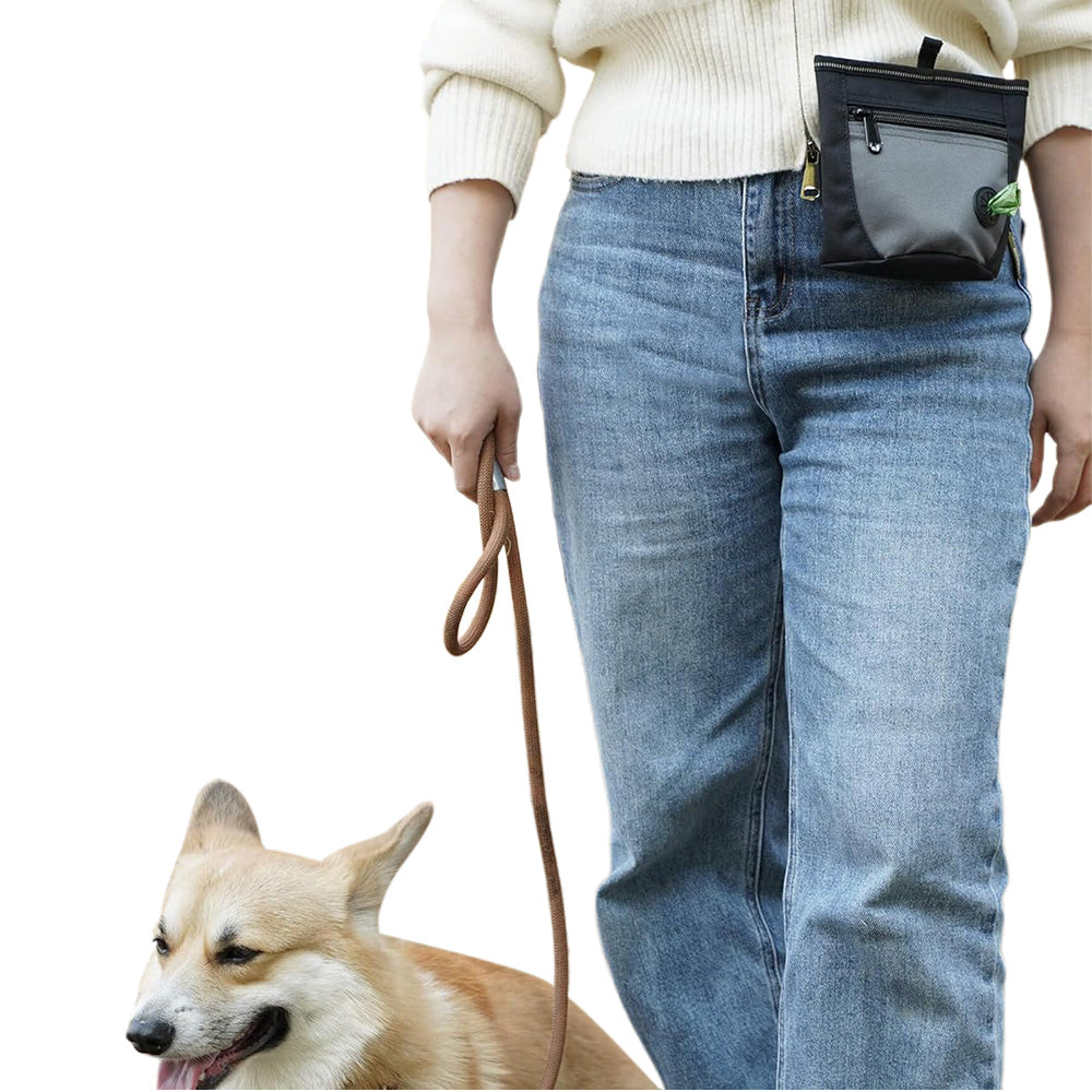 Hands-Free Dog Treat Pouch with Adjustable Belt and Quick Access Waste Bag Dispenser