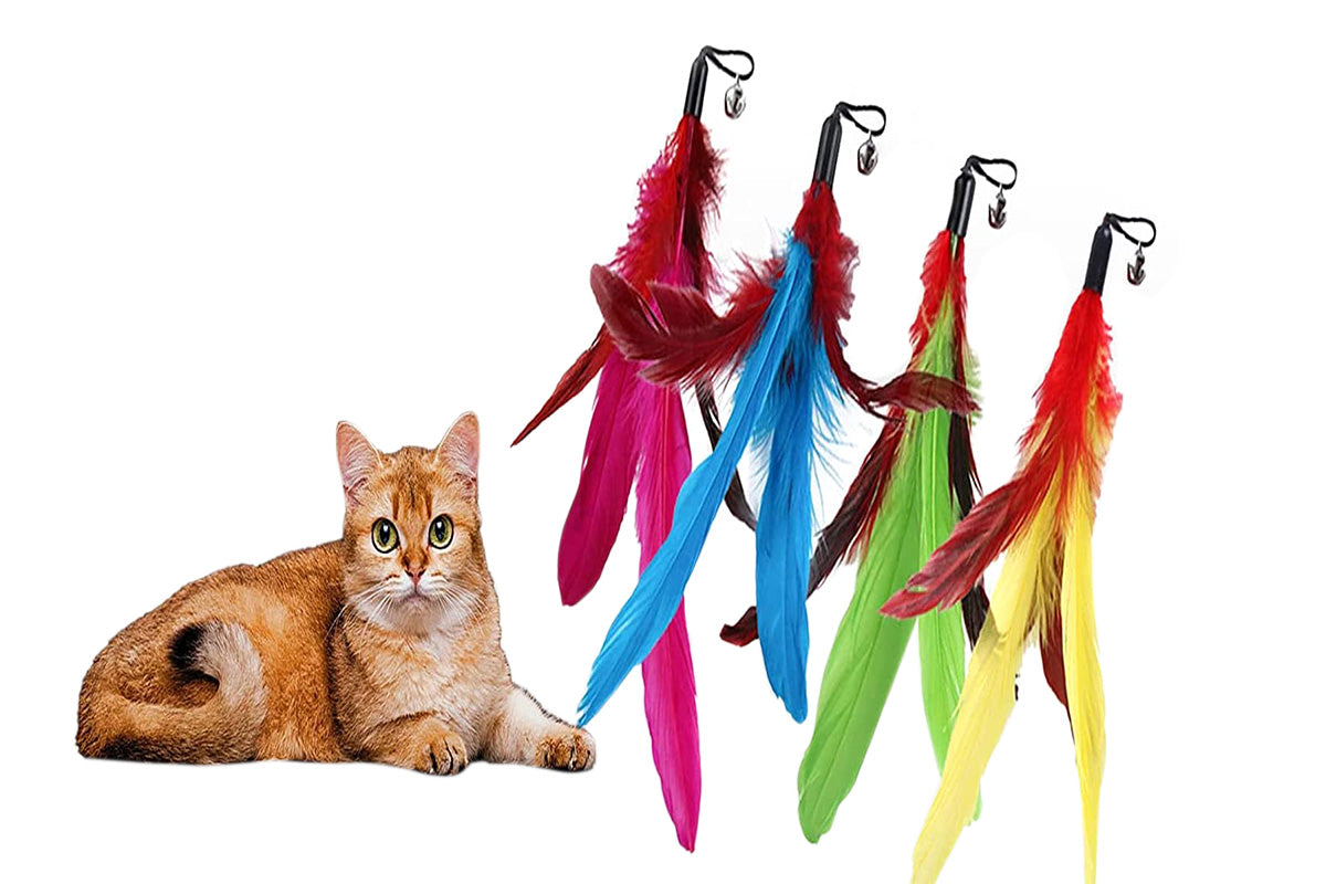 Interactive Cat Toy Set Telescopic Cat Wand with Feather Replacement Pack for Indoor Cat Play