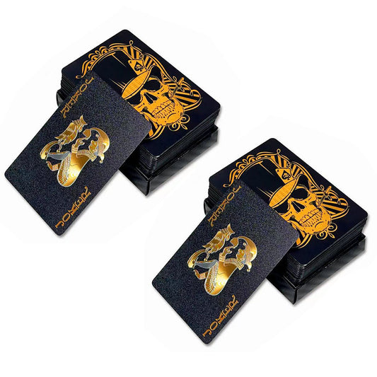 2XWaterproof Playing Cards PVC Plastic Poker Deck Black & Gold Skull Design