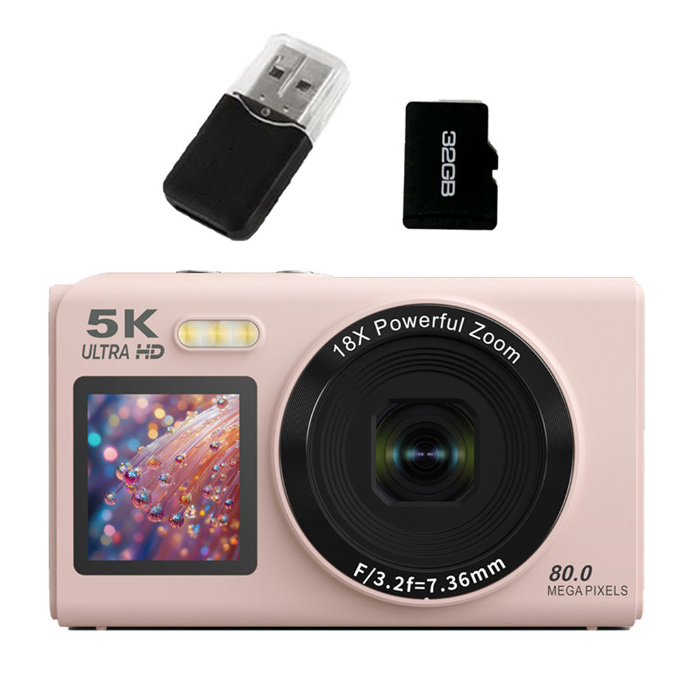 5K HD Dual Screen Digital Camera Point and Shoot Selfie Camera with LED Fill Light