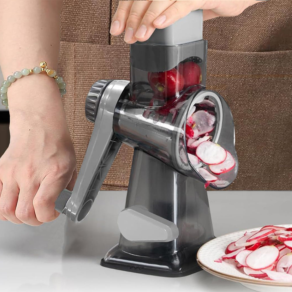 Rotary Vegetable Chopper 3-Blade Cylinder Hand-Cranked Slicer Shredder Grater
