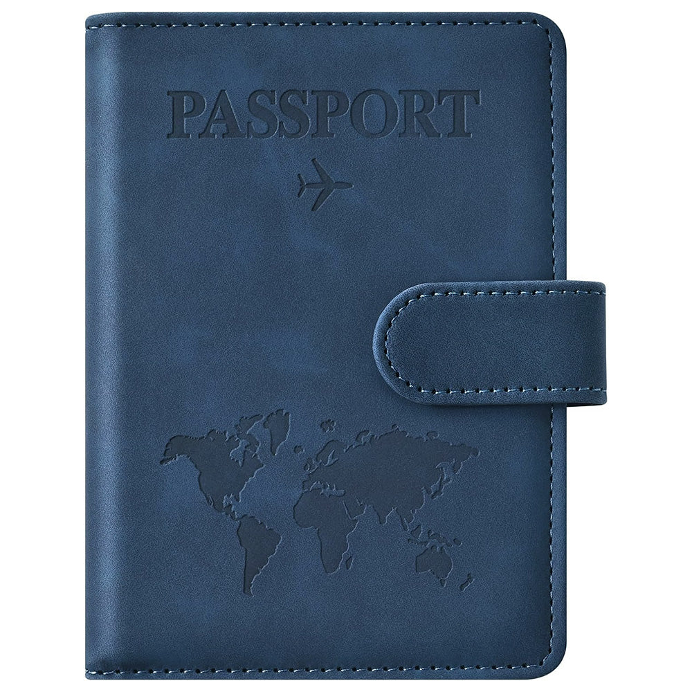 Passport Holder RFID Blocking Leather Cover Wallet With Closure For Travel Essentials