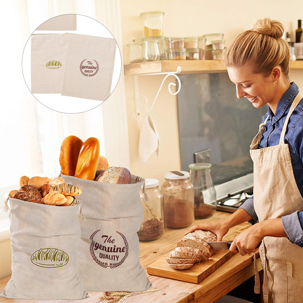4Pcs Linen Bread Bags Reusable Drawstring Bag