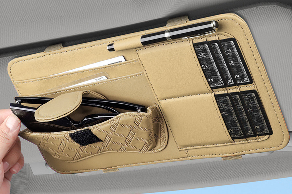 Car Sun Visor Organizer with Card Slots Sunglasses Holder Auto Interior Accessories Storage Holder with Tickets Slots