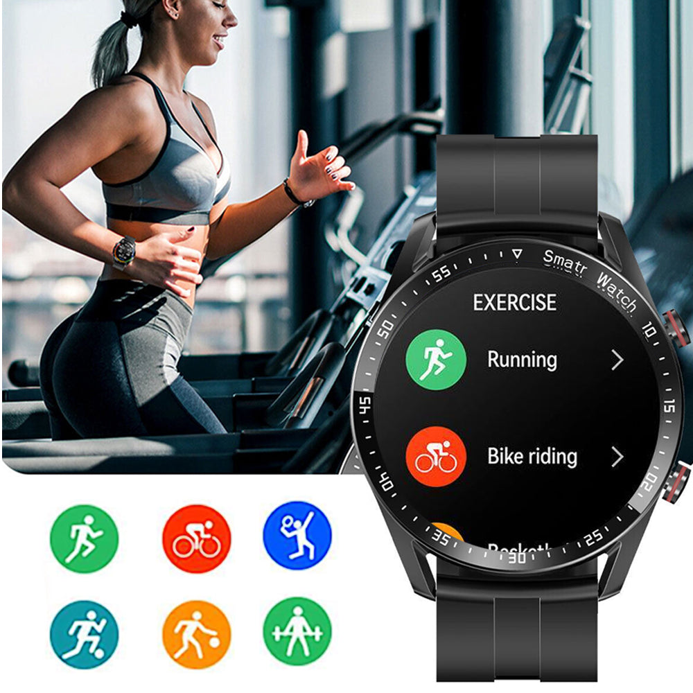 Bluetooth Smart Watch Sleep ECG Monitoring Sport Tracker-with 1 Steel Strap and 1 TPU Strap