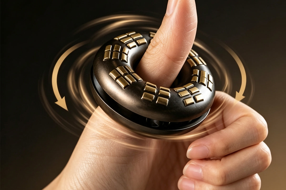 Vintage Brass Meditation Hand Bell Rotating Stress Relief Fidget Spinner Ring Hand Toy for Aldults