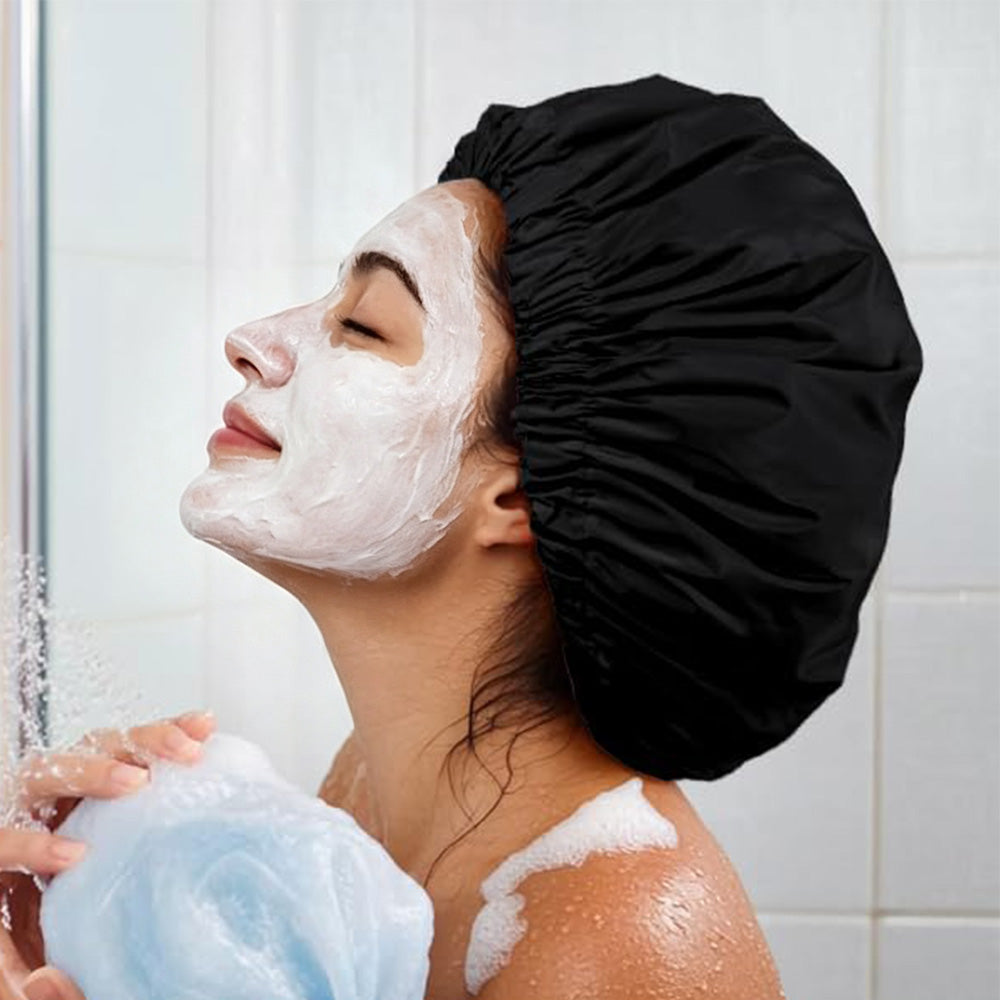 Reusable Water-Resistant Double-Layer Polyester and Satin Shower Cap for Women