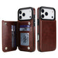 Leather Wallet Case for iPhone 17 Series Double Secure Flip Closure Full Body Drop Defense-Brown