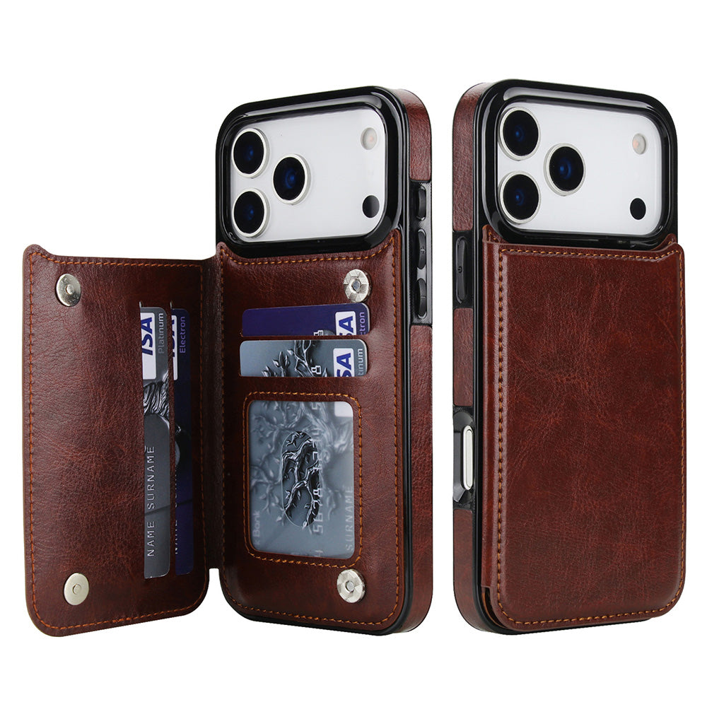 Leather Wallet Case for iPhone 17 Series Double Secure Flip Closure Full Body Drop Defense-Brown