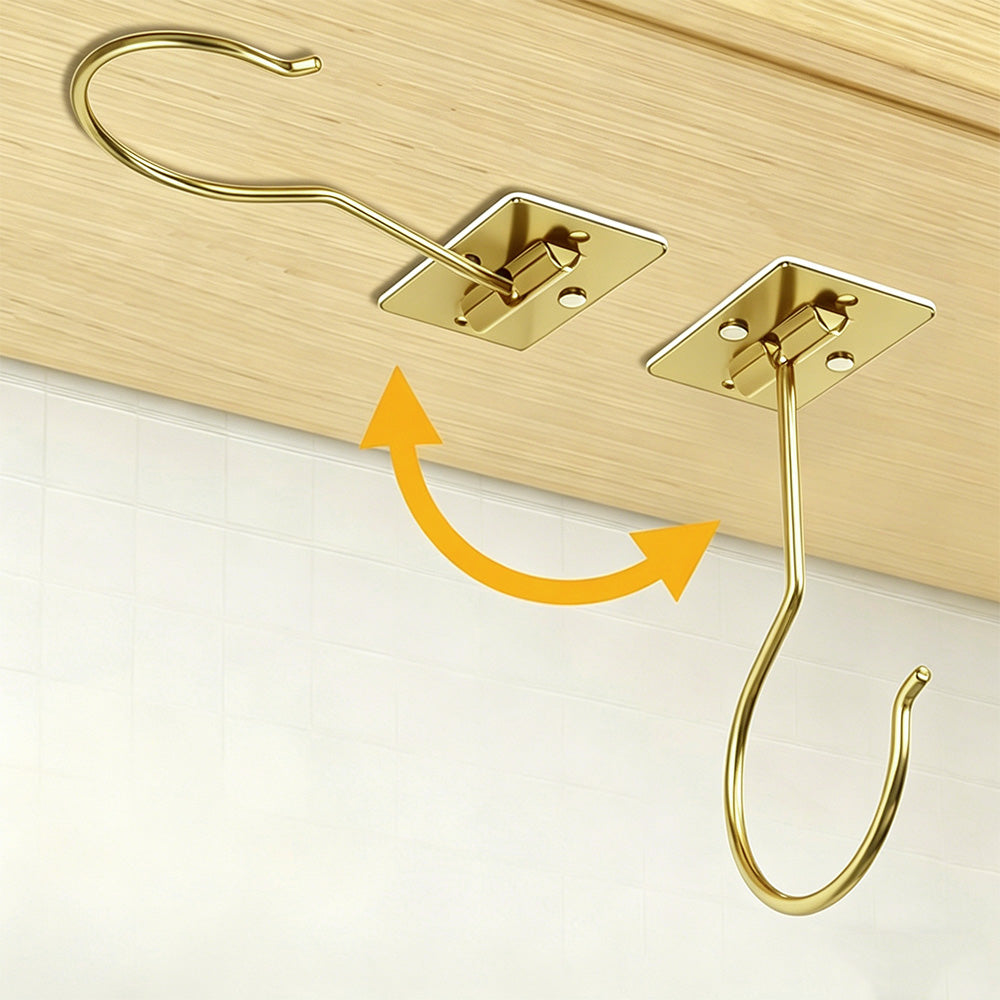 2Pcs Self Adhesive Foldable Banana Hook for Under Cabinet Metal Holder for Kitchen