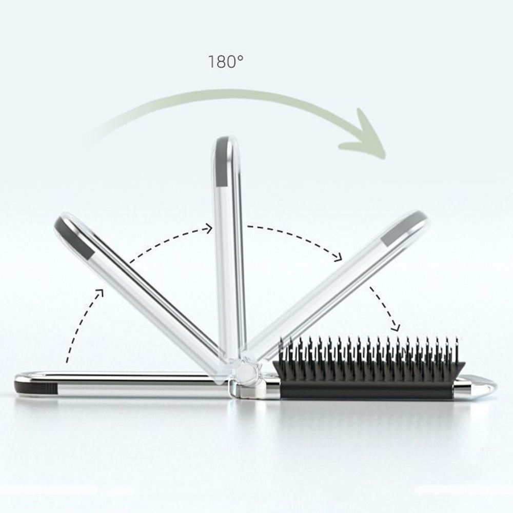2Pcs Folding Hair Brush with Detachable Makeup Mirror Portable for Travel Student Office