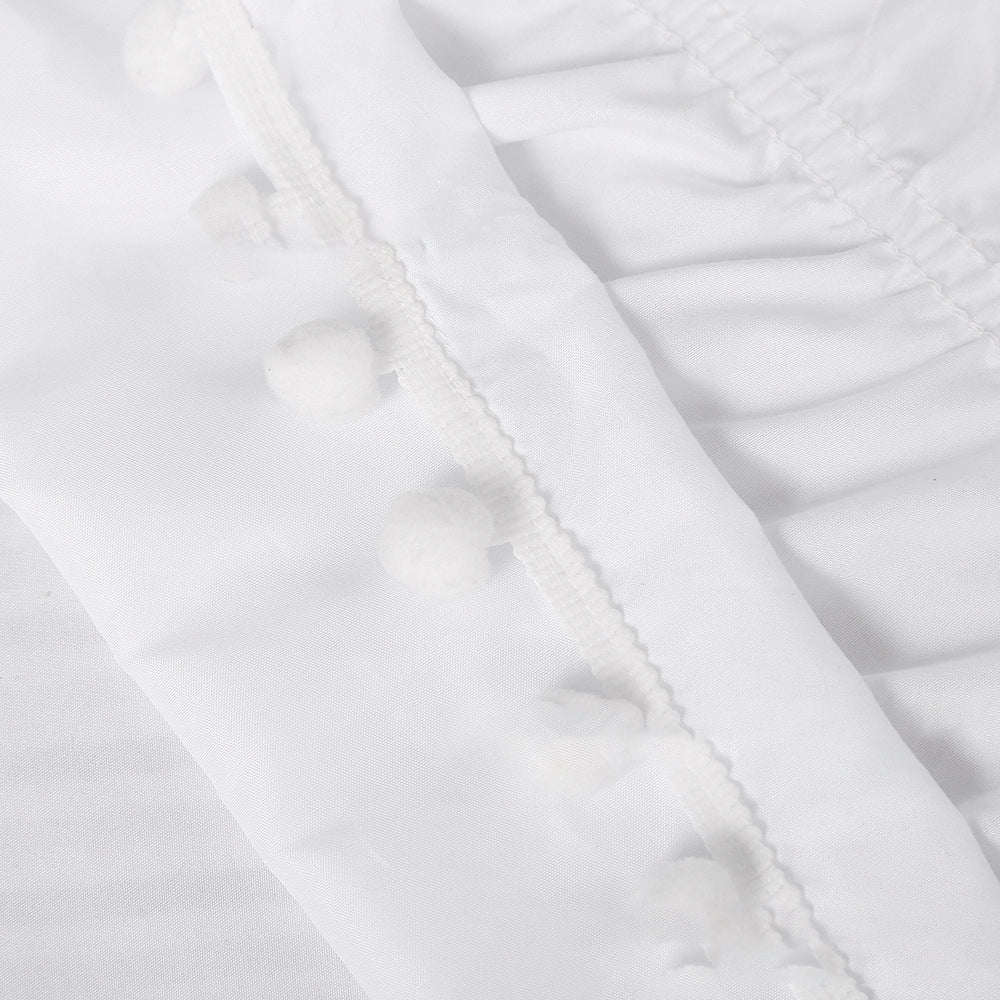 Pompom Fringe Bed Skirt Ruffle Valance Elastic Bed Wrap Around