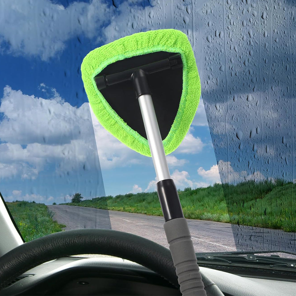 Car Windshield Cleaning Tool with Extendable Handle 4 Reusable Microfiber Pads